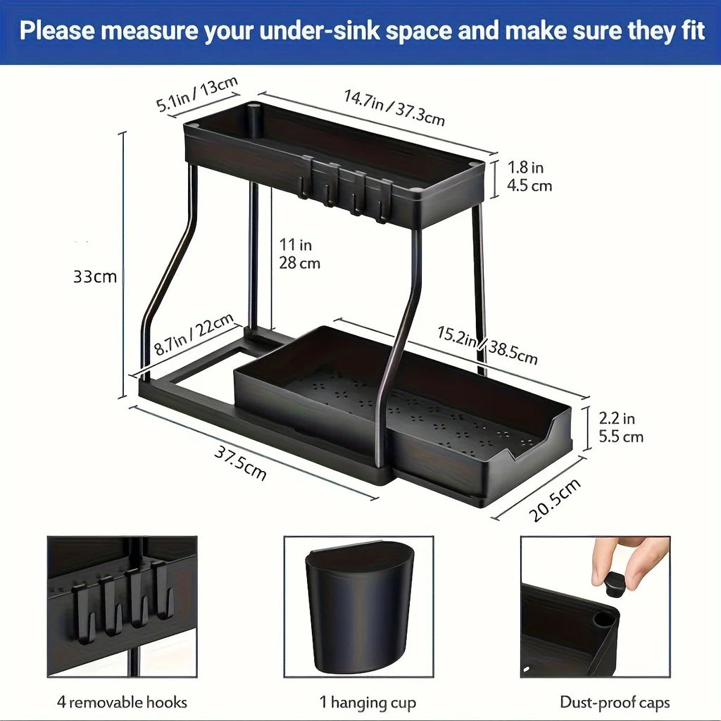 2-Tier Pull-Out Under Sink Organizer | Heavy-Duty Sliding Storage Rack