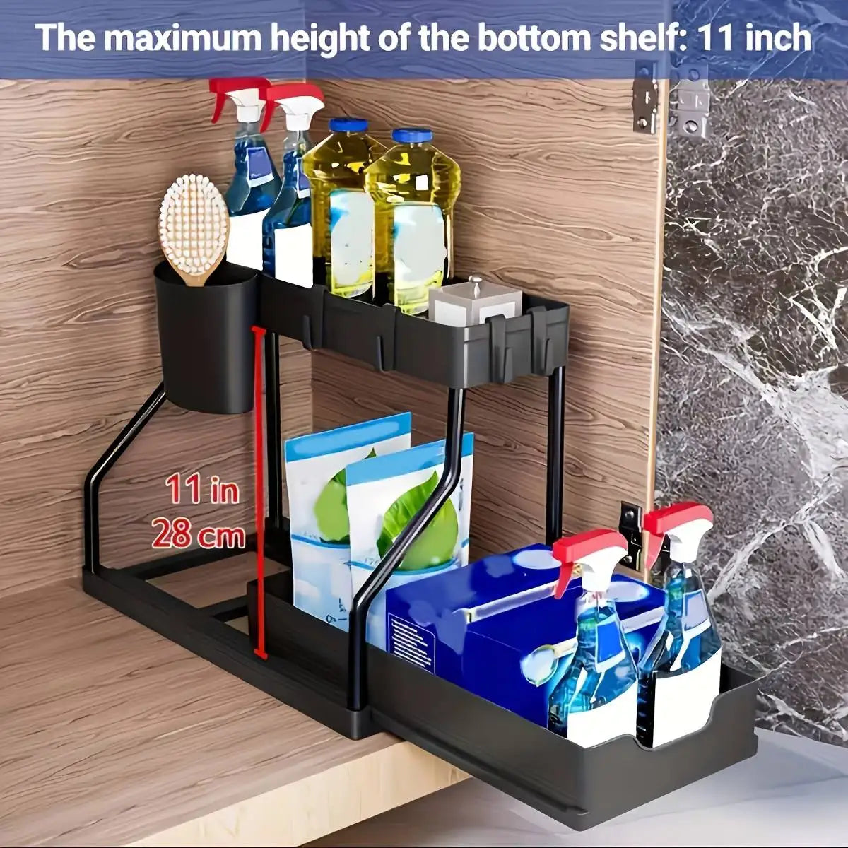 2-Tier Pull-Out Under Sink Organizer | Heavy-Duty Sliding Storage Rack