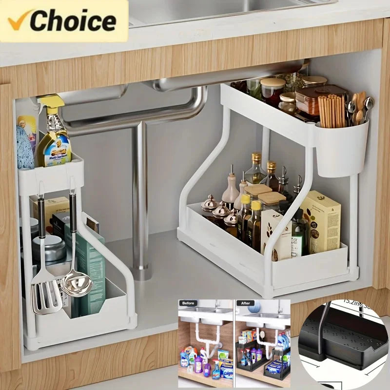2-Tier Pull-Out Under Sink Organizer | Heavy-Duty Sliding Storage Rack