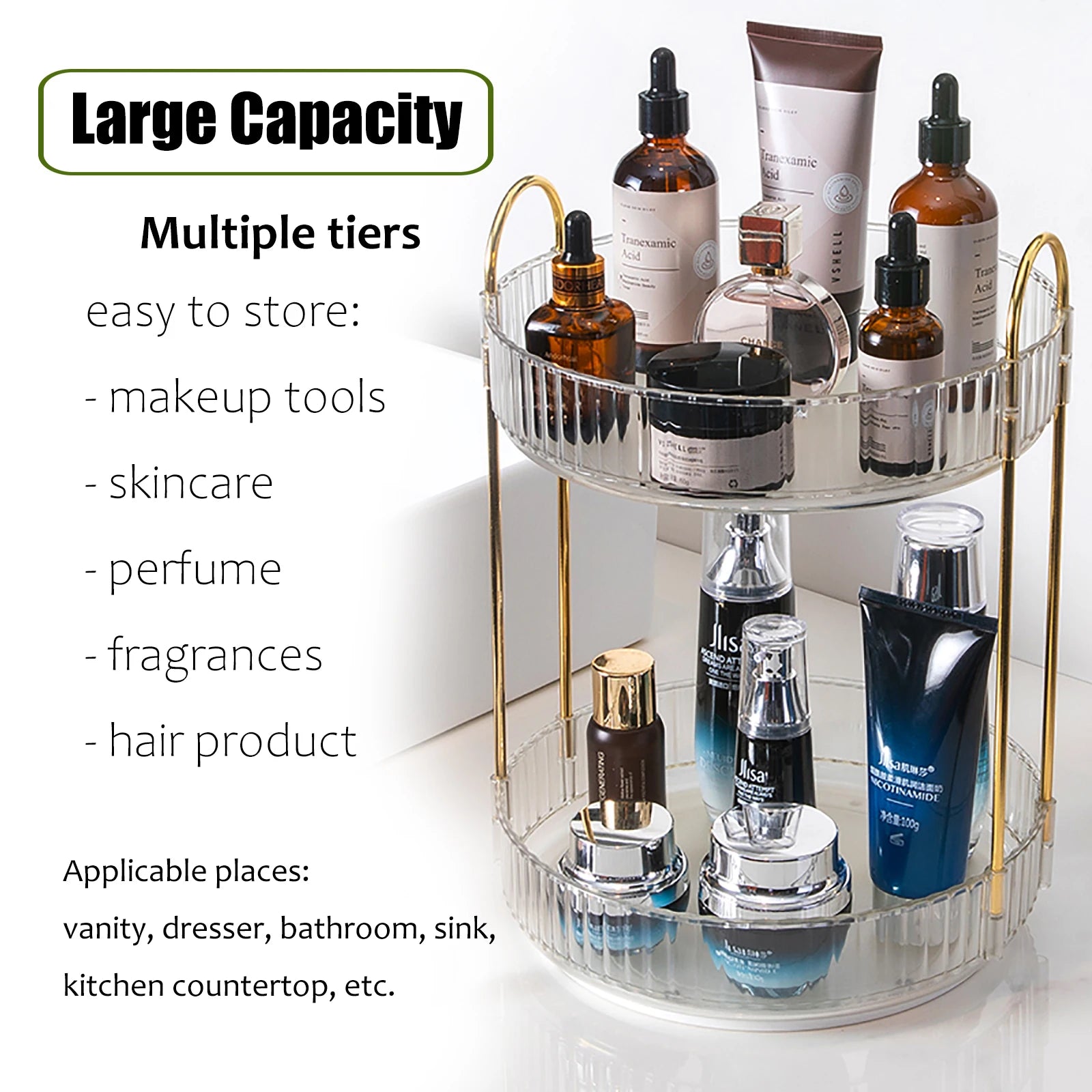 360° Rotating Makeup Organizer for Vanity & Skincare Storage