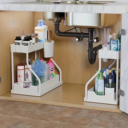 2-Tier Pull-Out Under Sink Organizer | Heavy-Duty Sliding Storage Rack