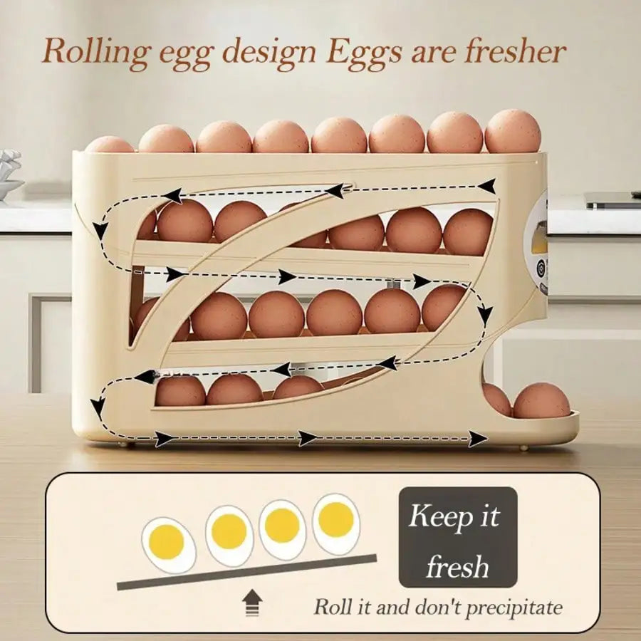 4-Tier Rolling Egg Dispenser for Refrigerator