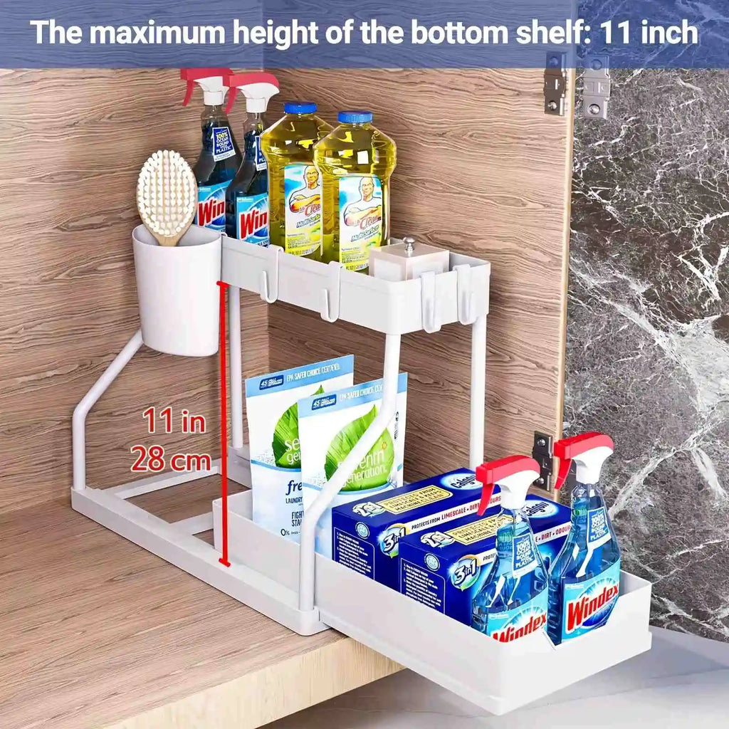 2-Tier Pull-Out Under Sink Organizer | Heavy-Duty Sliding Storage Rack
