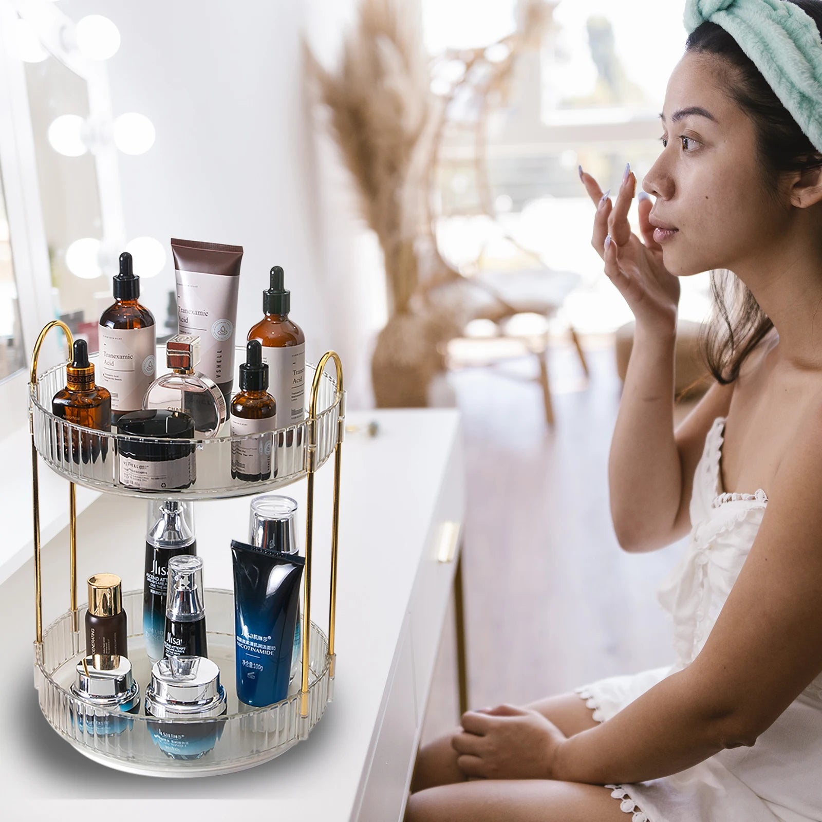 360° Rotating Makeup Organizer for Vanity & Skincare Storage