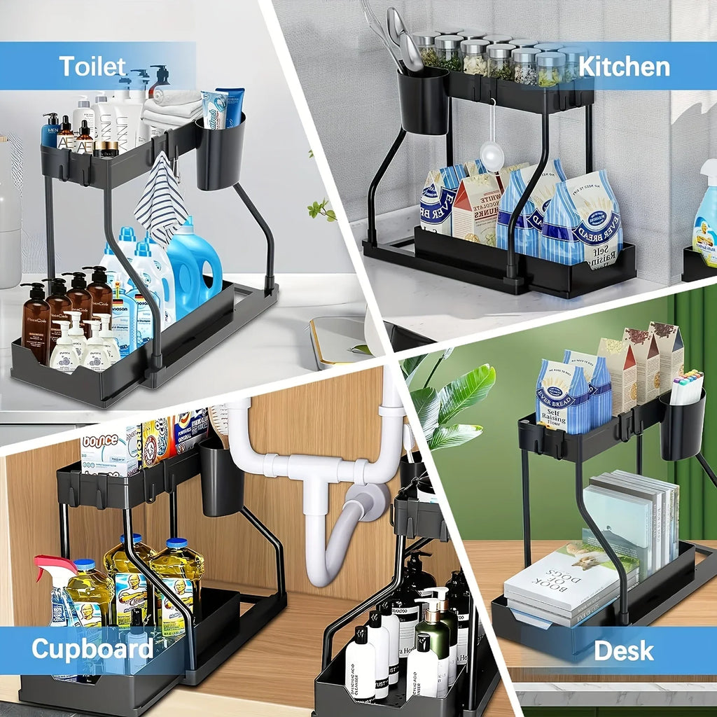 2-Tier Pull-Out Under Sink Organizer | Heavy-Duty Sliding Storage Rack