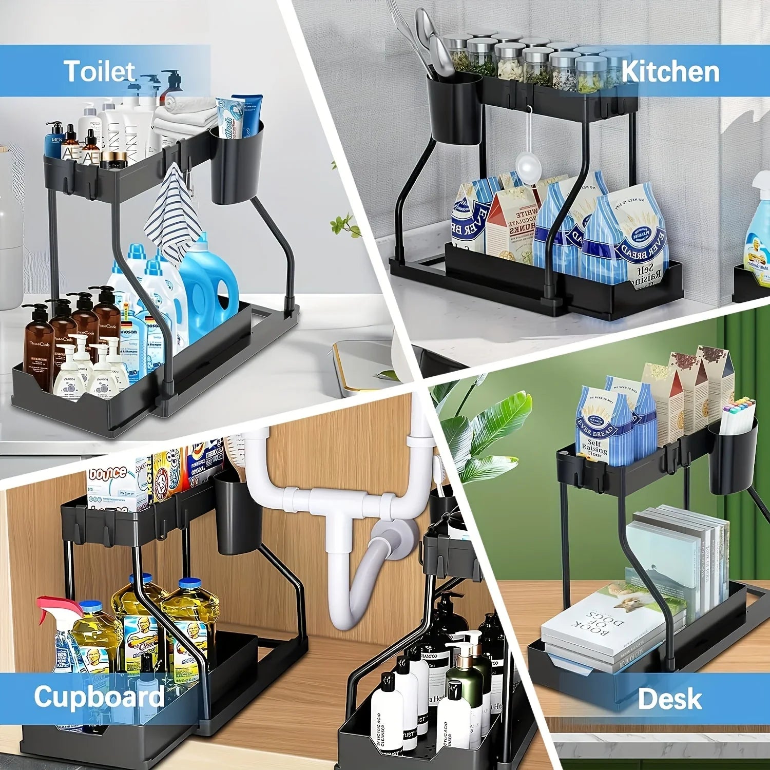 2-Tier Pull-Out Under Sink Organizer | Heavy-Duty Sliding Storage Rack
