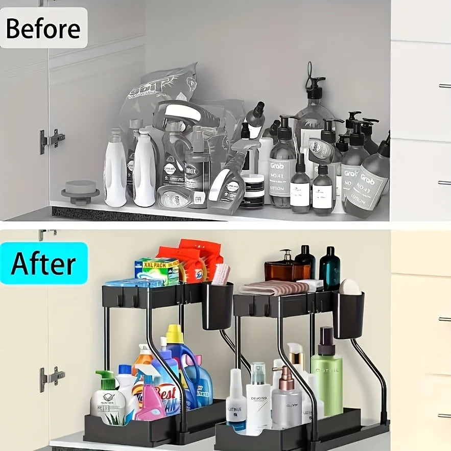 2-Tier Pull-Out Under Sink Organizer | Heavy-Duty Sliding Storage Rack