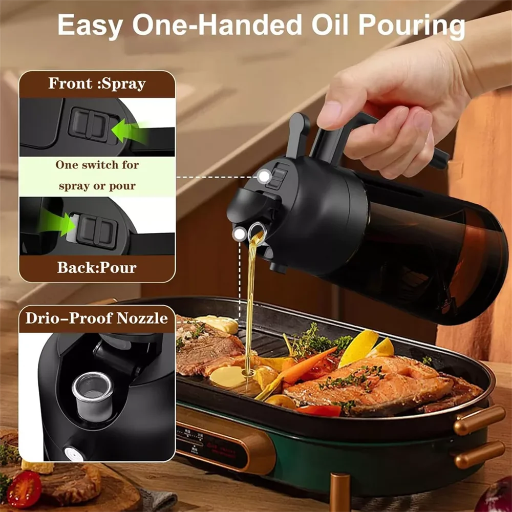2-in-1 Glass Oil Sprayer & Dispenser Bottle (16 oz)